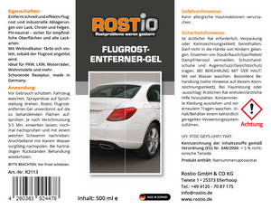 ROSTiO Flugrostentferner - Flugrost entfernen leicht gemacht Flugrostentfernergel_etikett