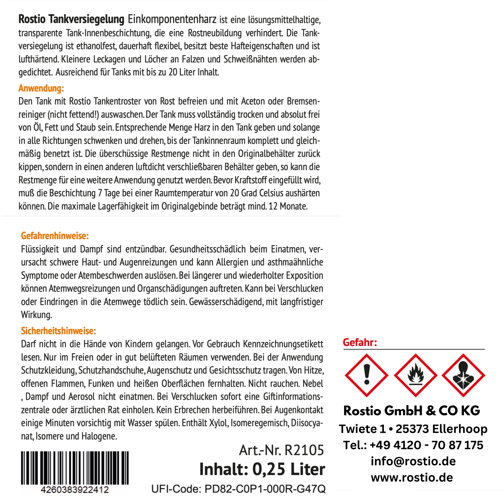 ROSTIO Tankentroster Set - 2 x 1 Liter Konzentrat + 250ml Tankversiegelung R2105-2_3