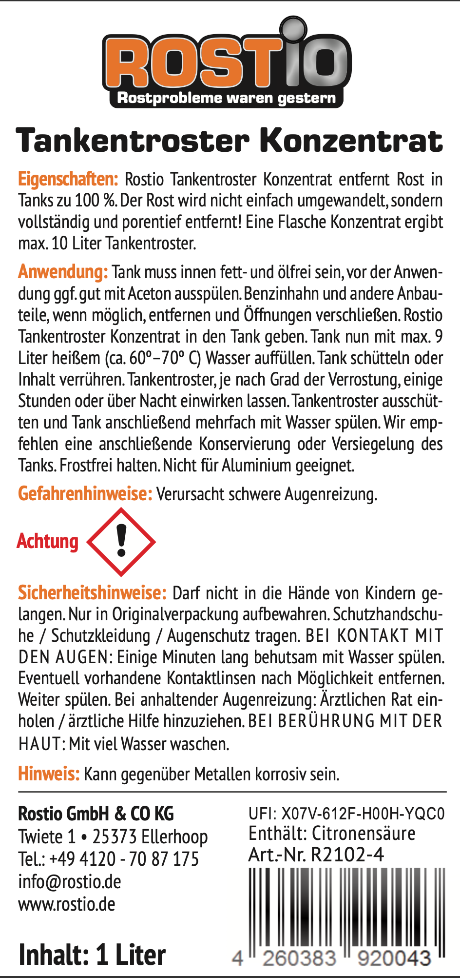 1 Liter Tankentroster plus 250ml Tankreiniger und 250ml Tankversiegelung Tanksanierungs-Set R2106-1_1