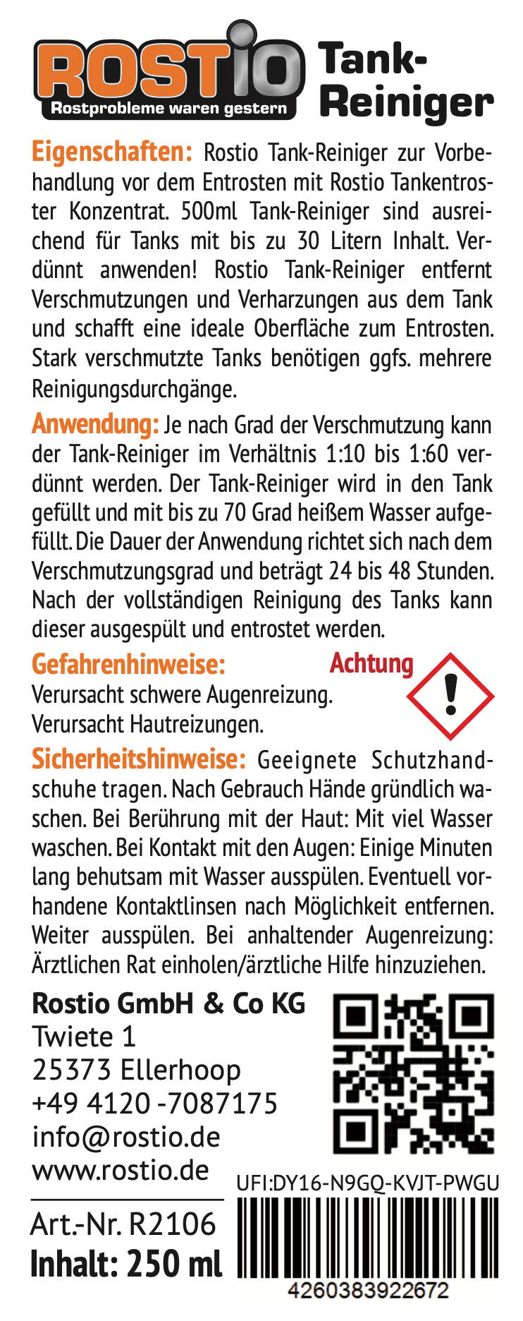 ROSTIO Tankreiniger 250ml Entharzer R2106_3