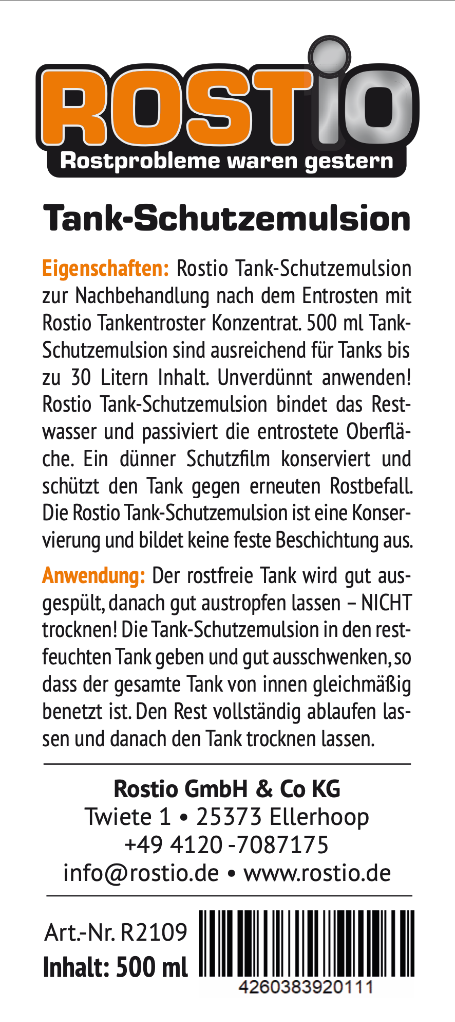 ROSTIO Tankentroster Set - 2 x 1 Liter Konzentrat + 500ml Tank-Schutzemulsion R2109-2_4
