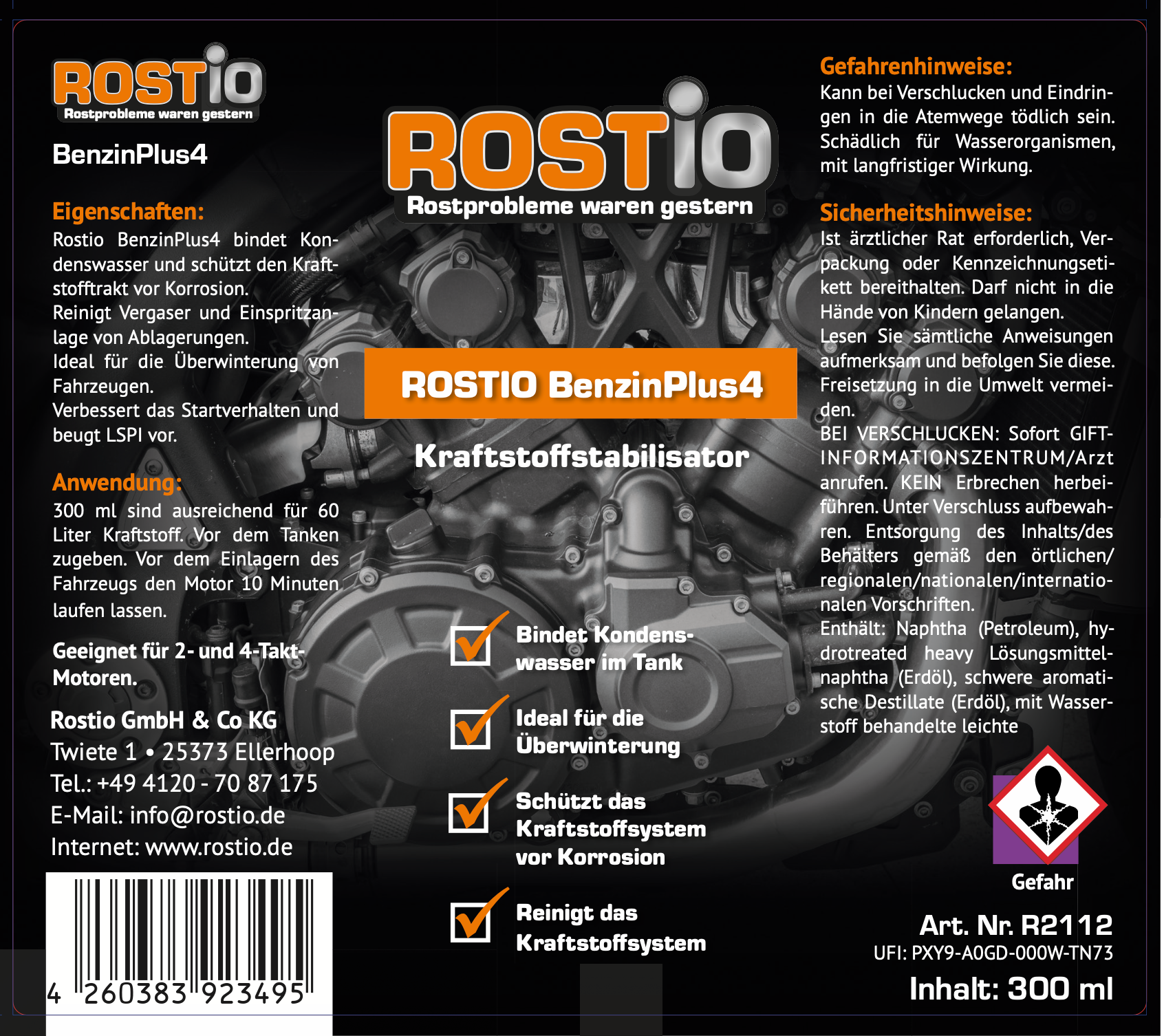 ROSTIO BenzinPlus4 Benzin-Stabilisator Benzin Additiv Motor & Tank Rostschutz R2112_1