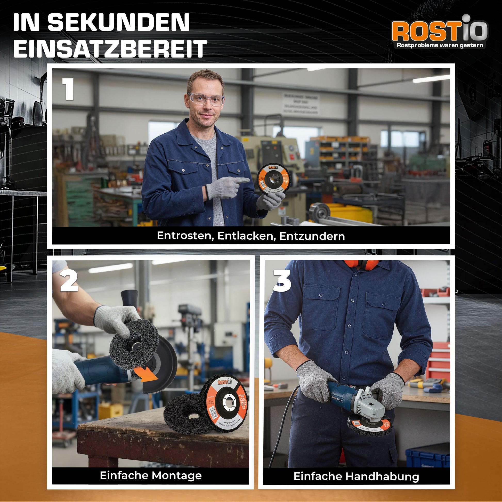 ROSTIO CSD Scheibe 125 mm Reinigungsscheibe schwarz für Winkelschleifer B01MU8OGLS.PT02