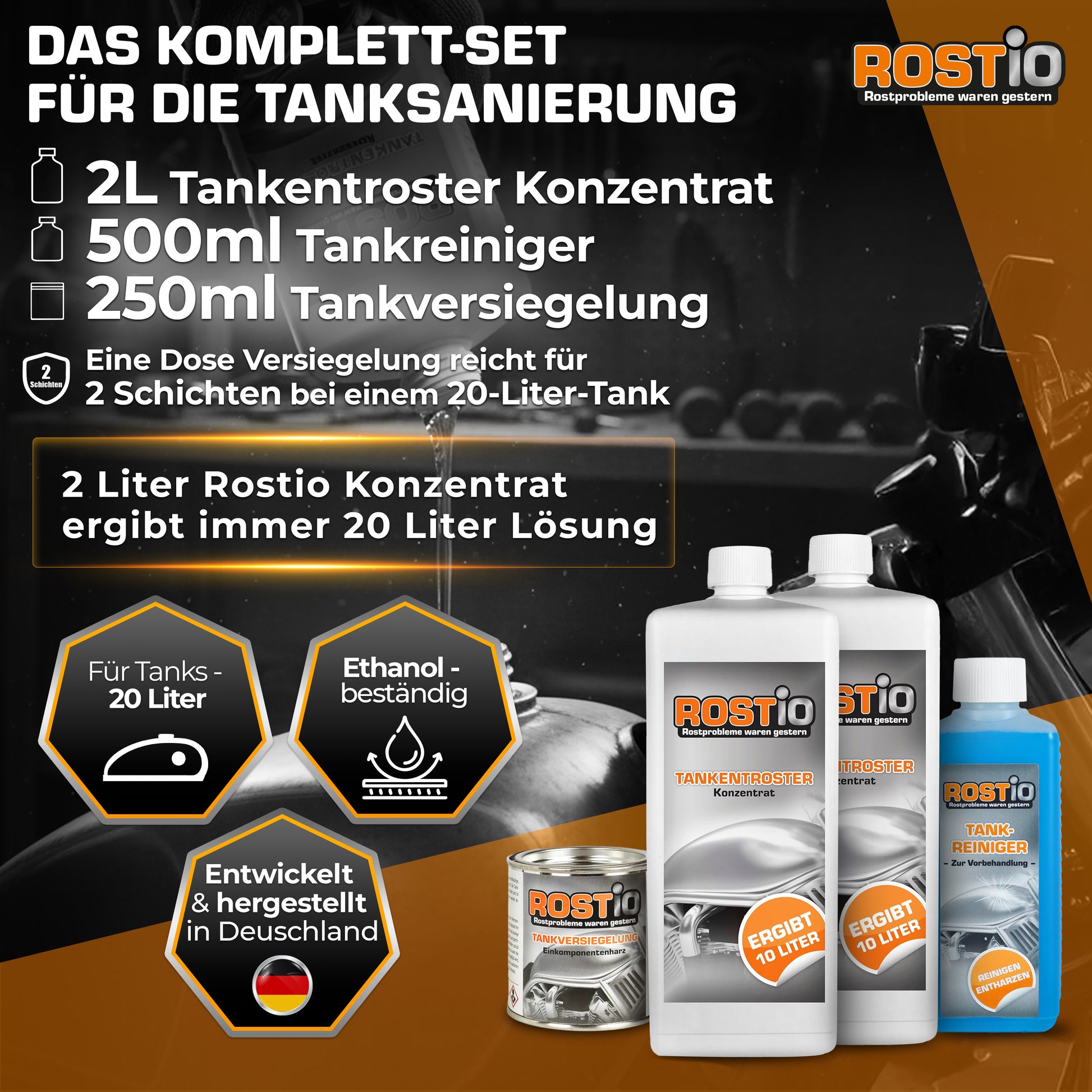 ROSTIO Tankentroster Set - 2 x 1 Liter Konzentrat + 250ml Tankversiegelung B0BTB48NP7.PT01