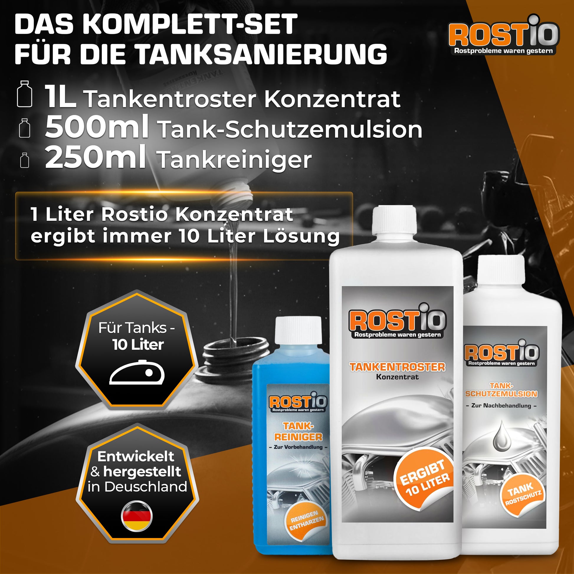 1 Liter Tankentroster plus 500ml Tankreiniger und 500ml Tank-Schutzemulsion Tanksanierungs-Set B0CGLMQZV5.PT01