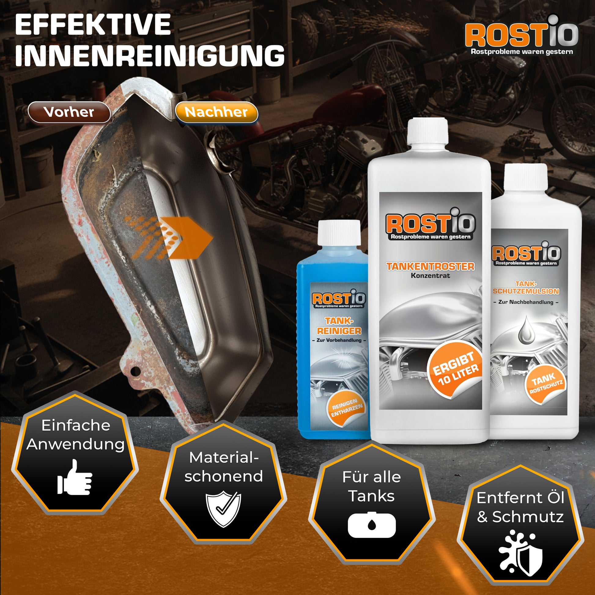 1 Liter Tankentroster plus 500ml Tankreiniger und 500ml Tank-Schutzemulsion Tanksanierungs-Set B0CGLMQZV5.PT03