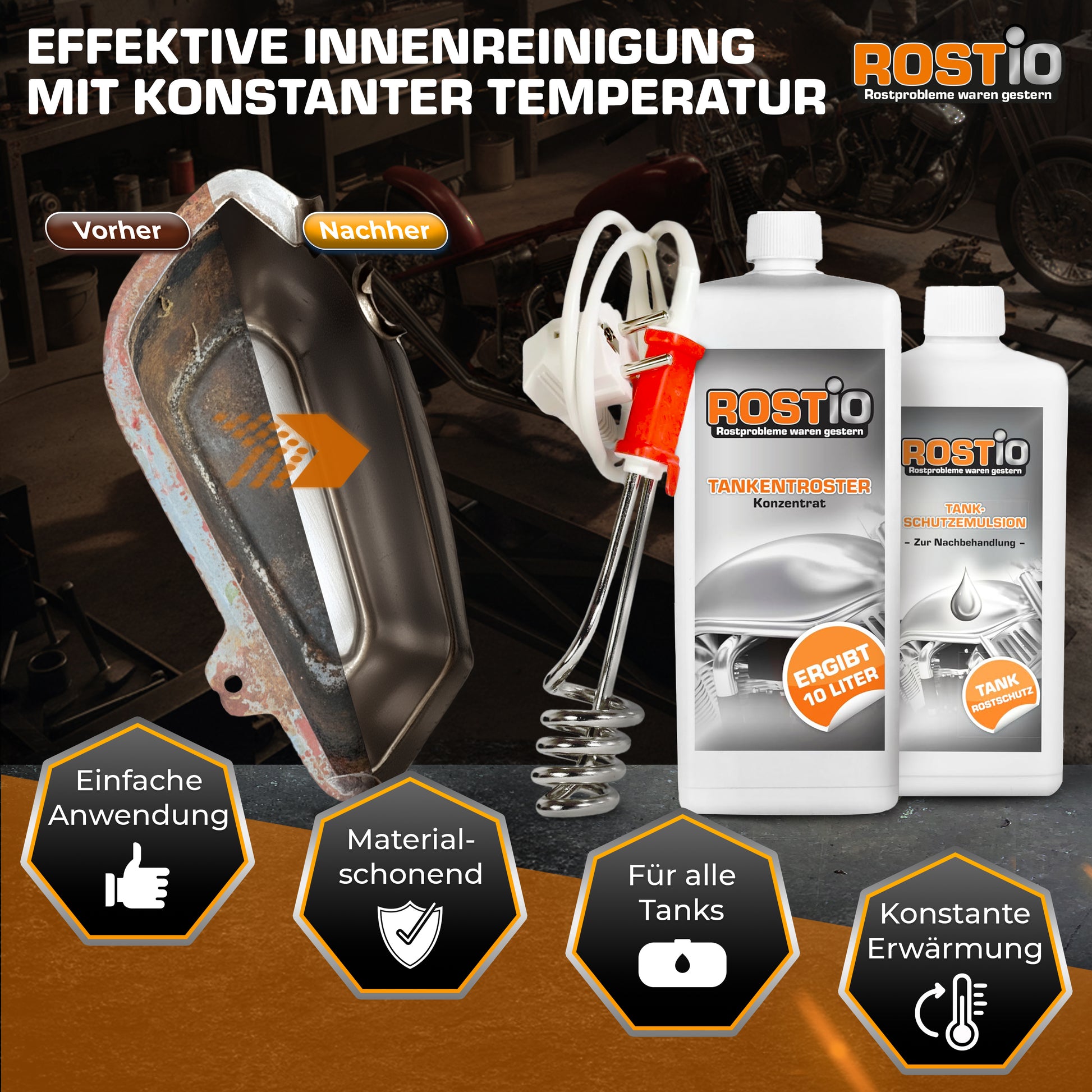 1 Liter Tankentroster plus 500ml Tank-Schutzemulsion plus Tauchsieder Tanksanierungs-Set B0CGLNP182.PT03