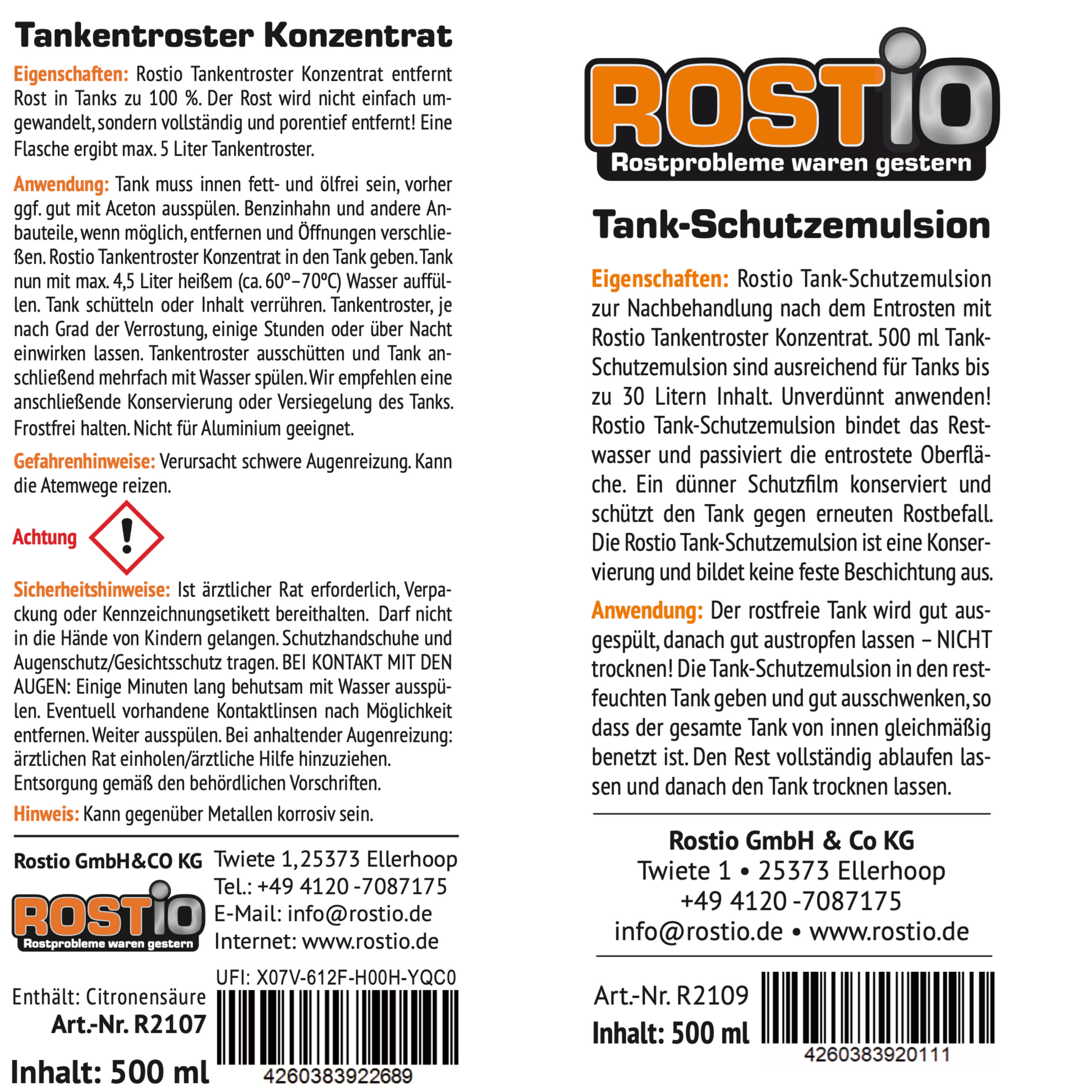 ROSTIO Tankentroster 500 ml plus 500ml Tank - Schutzemulsion R2110-1_1