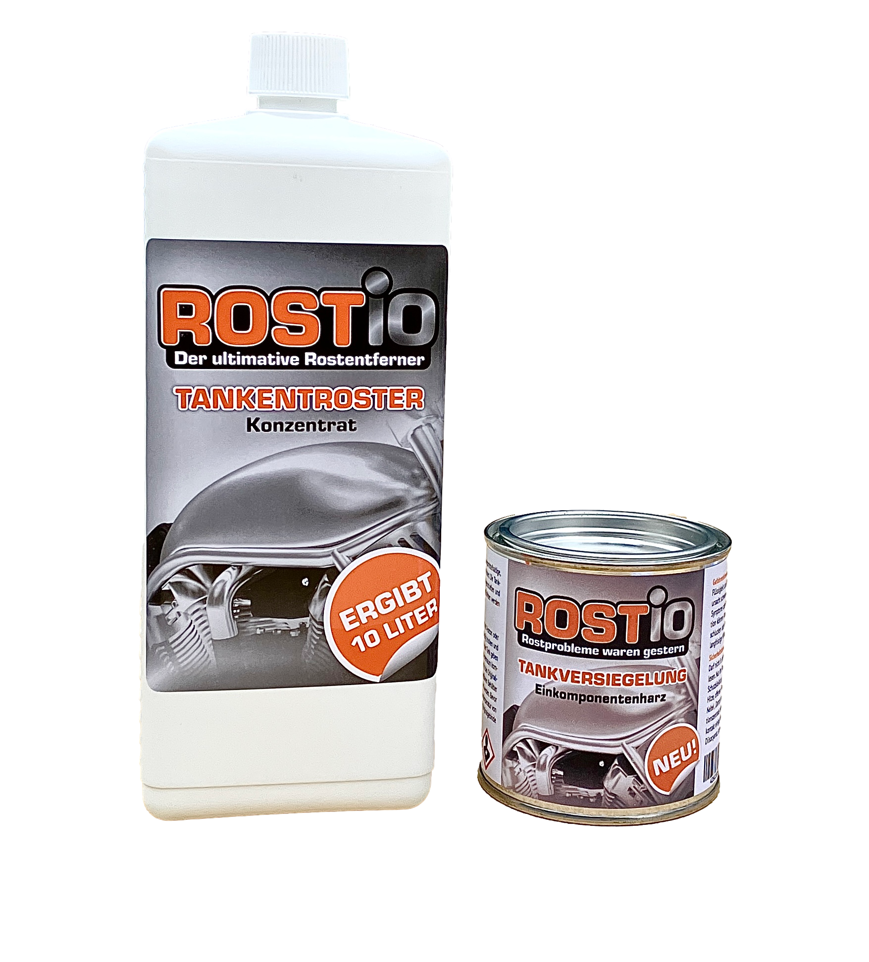 ROSTIO Tankentroster & Tankversiegelung Set  ROSTIO Rostumwandler &  Rostentferner - Rost entfernen leicht gemacht
