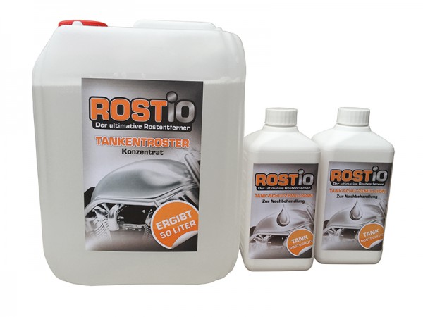 ROSTIO Tankentroster Konzentrat 5 Liter plus 2 x 500 ml Tank -  Schutzemulsion Set, ROSTIO Tankentroster, Tankentrostung