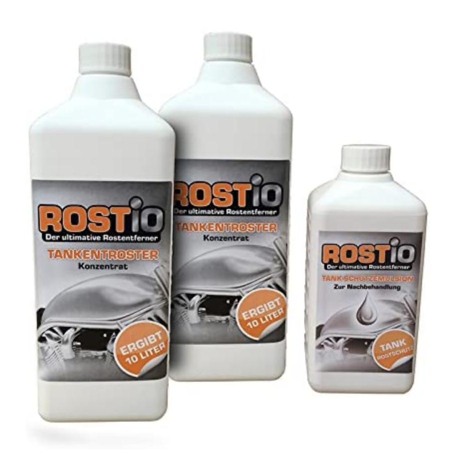 ROSTIO Tankentroster Set - 2 x 1 Liter Konzentrat  ROSTIO Rostumwandler &  Rostentferner - Rost entfernen leicht gemacht